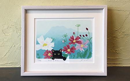 伊藤陽版画「アトリエから」 ｜ 版画 アート 雑貨 絵 インテリア 絵画 猫 ネコ ねこ 黒猫 黒ねこ 猫の絵 長野県 松川村