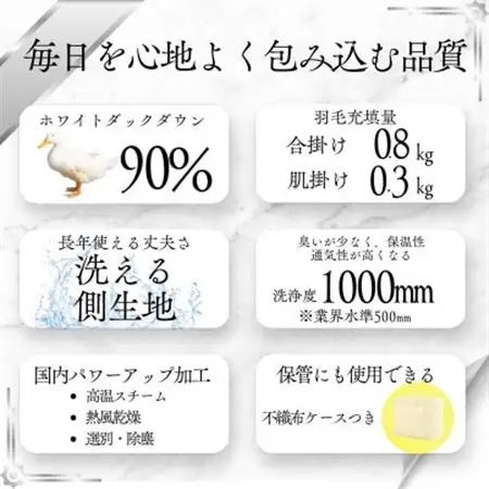 【洗える羽毛布団】シングル 二枚合わせ 洗濯可 国産 抗菌防臭防ダニ 羽毛本掛け布団 1年中使える【1310480】