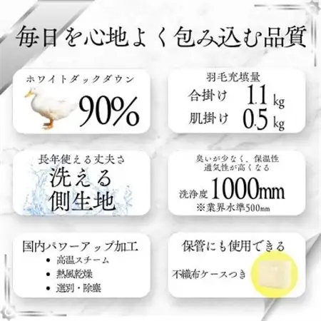 【洗える羽毛布団】クイーン 二枚合わせ 洗濯可 国産 抗菌防臭防ダニ 羽毛本掛け布団 1年中使える【1310522】