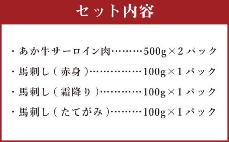 あか牛 すきやき・しゃぶしゃぶ用 サーロイン肉 1kg(500g×2) 馬刺し 300g (赤身100g霜降り100gたてがみ100g) 食べ比べセット