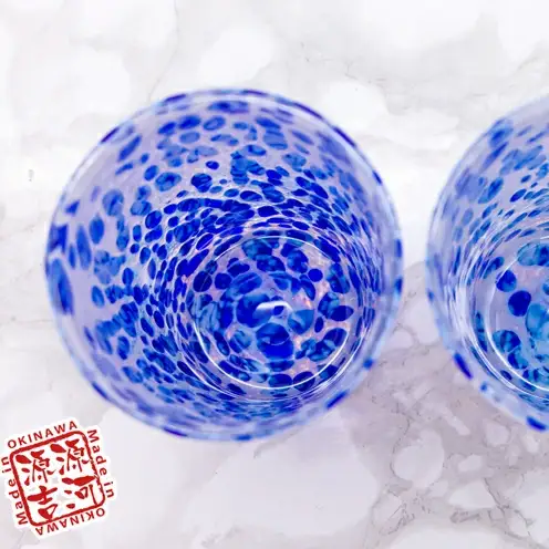 【琉球ガラス】源河源吉　海の雫　青（ビア２個セット）