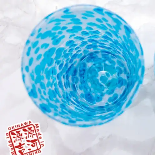 【琉球ガラス】源河源吉　海の雫　水色（ビア２個セット）