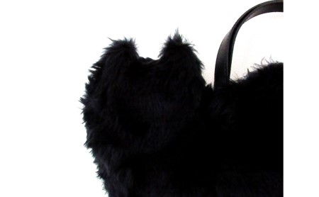 トートバッグネコ型ふわふわファー黒猫オリジナルトートバッグ