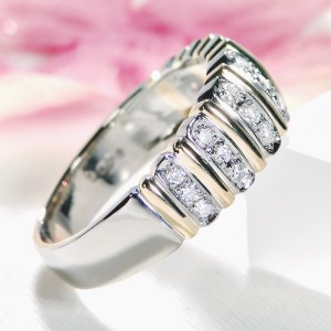 80-9-2 指輪 Pt900 K18YG ダイヤモンド 0.3ct コンビ リング プラチナ イエローゴールド ストライプ 細め 【f189-ptyg】 ALPAZ063