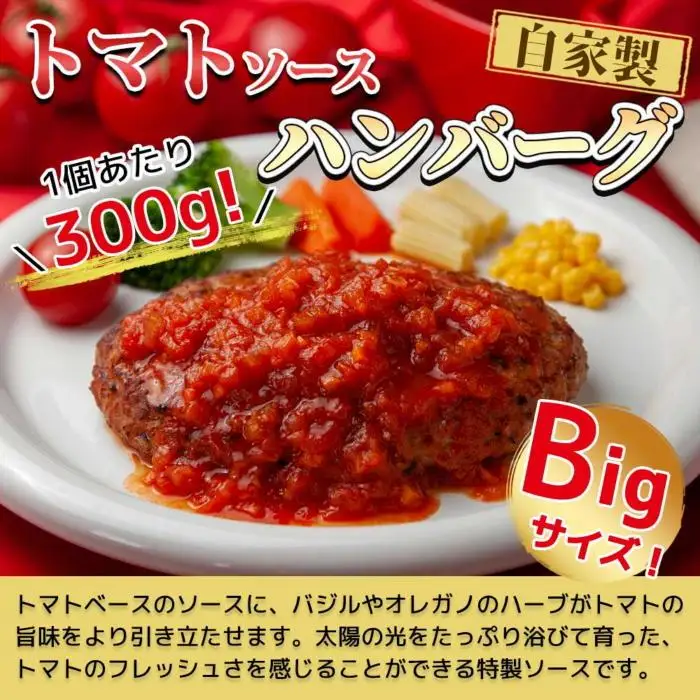 わらじハンバーグ 300g×6 こだわり 手作り 自家製 ハンバーグ トマト ソース 大きい 温めるだけ なぐも 冷凍 惣菜 簡単 調理 肉 おかず 新潟県 南魚沼市｜チルド