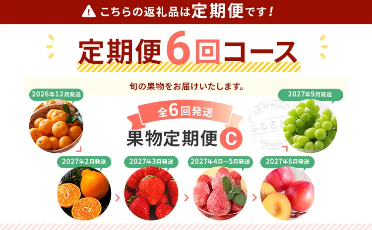 定期便 果物定期便C 6回発送 みかん デコポン 博多あまおう 冷凍あまおう すもも シャインマスカット 定期発送 果物 くだもの フルーツ 柑橘 イチゴ 送料無料 【2026年12月～2027年9月まで計6回お届け】