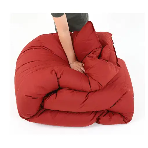 羽毛布団 掛け布団 シングル 立体キルト レッド無地 羽毛布団【ダウン90% 1.0kg】