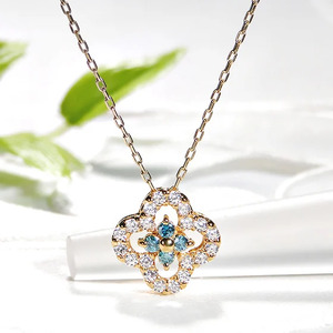 40-9-4 ネックレスK18YG ダイヤモンド0.40ct ブルーダイヤ四つ葉ペンダントお花フラワークローバーイエローゴールド【f170-k18yg-bd】 ALPAZ046