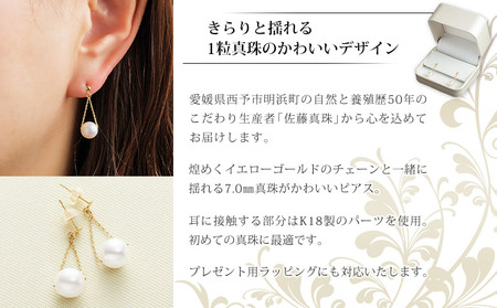 保証書付＜真珠ピアス・トライアングル（イエローゴールド）＞ 7.0～7.5mm 純国産 ぴあす パール アクセサリー フォーマル ファッション かわいい レディース 女性 誕生日 記念日 成人祝い 佐藤真珠 愛媛県 西予市 【常温】『最短10営業日以内に発送予定』ASS0021