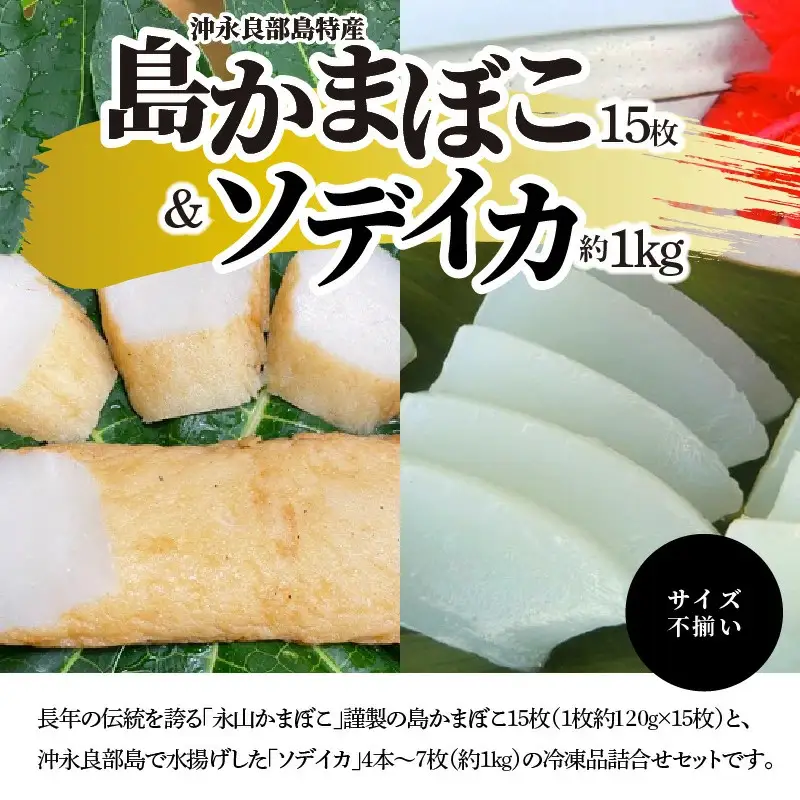 【 メガ盛 ・ 冷凍セット (3)】  島かまぼこ 15枚 ＆ ソデイカ 約1kg / サイズ不揃い W009-059u 魚 冷凍 イカ 加工品
