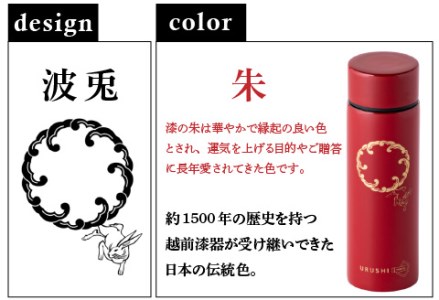 URUSHIPOKETLE　波兎デザイン 120ml　朱  水筒 伝統工芸品