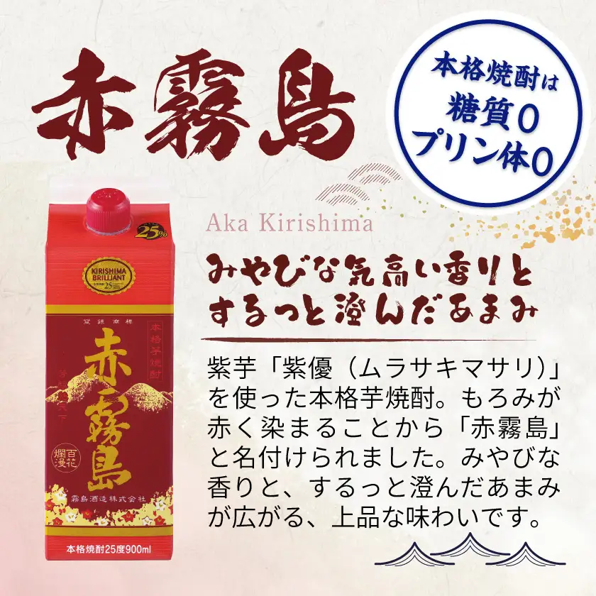 赤霧島パック(25度)900ml×6本≪みやこんじょ特急便≫〔21-38-K03P-900-6-Q〕_(都城市) 本格芋焼酎 紙パック 霧島酒造 あかきりしま お酒 アルコール 晩酌 ストック