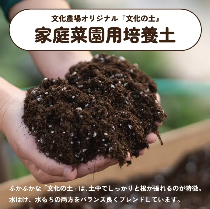 家庭菜園用培土「文化の土」90L　016BK01N.／ガーデニング 花 野菜 栽培 ベランダ菜園 培土 用土 初期育成 肥料入り 家庭菜園 土 培養土 鉢植え 園芸用土 初心者 元肥入り はじめての家庭菜園 キッチンガーデン