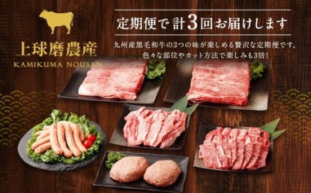 【定期便年3回】九州産黒毛和牛 3つの味が楽しめる贅沢定期便 合計2.2㎏