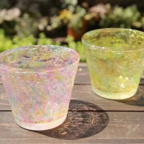 【ガラス工房雫】泡花口広カップ＜ガジュマル＆月桃＞2個セット