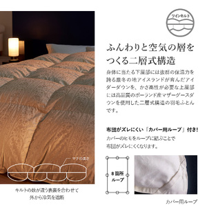 【甲州羽毛本掛けふとん】シルク100％ジャガード織りアイダーダウン95％(シングル）二層式・カバー付き  羽毛布団 寝具 掛けふとん 布団