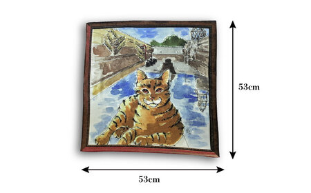 ネコのいる風景　ドライドッグを見守ネコー浦賀ドライドッグ ハンカチーフ  約53cm×約53cm ハンカチ ねこ ネコ 猫 栗原君古 叶神社 横須賀 神奈川【有限会社カヤマ】 [AKAR003]