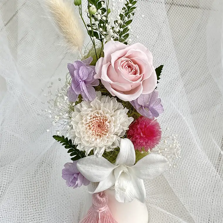 プリザーブドフラワー【心音/桃】【埼玉県 春日部市 シュガーパイン ローズアレンジ ピンク 花ギフト インテリア】(AJ013-1)