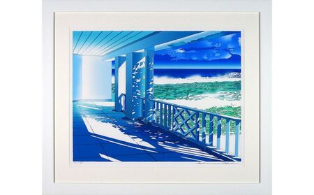版画鈴木英人あの白い夏直筆サイン入り版画【フレーム付き】