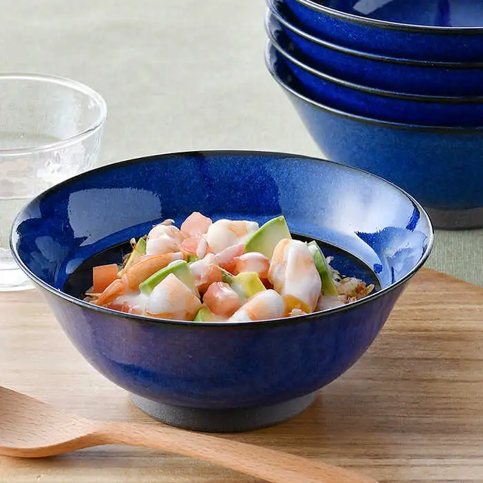 【波佐見焼】青流し 新型鉢 瑠璃色 ボウル 5個セット 食器 皿 【福田陶器店】 [PA255]  波佐見焼