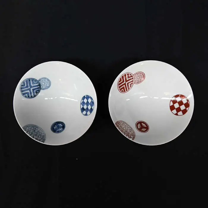 【波佐見焼】はさみ平茶碗 丸地紋 （呉・朱） 茶碗 ペアセット 食器 皿 【協立陶器】 [TC86] 波佐見焼