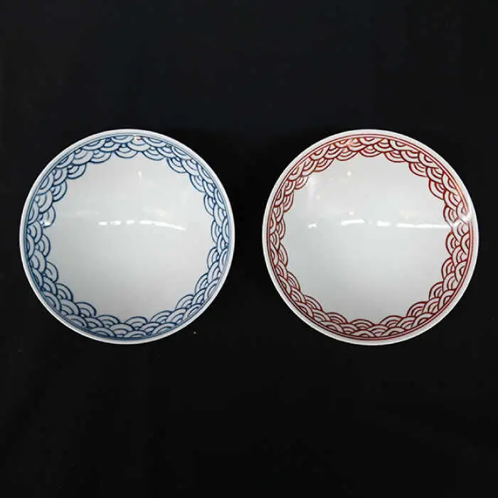 【波佐見焼】はさみ平茶碗 青海波（呉・朱） 茶碗 ペア 食器 皿 【協立陶器】 [TC89] 波佐見焼