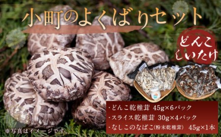 008-301x1 小町のよくばりセット （どんこ乾椎茸 45g×6パック 、スライス乾椎茸 30g×4パック 、なしこのなばこ 45g×1本） 