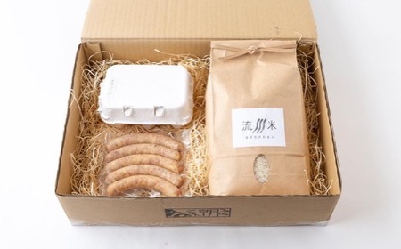 うきはの朝ごはん Bセット （米2kg・卵6個・ハム／ソーセージ5本×2セット） 米 こめ コメ お米 流川米 ヒノヒカリ 卵 平飼有精卵 平飼いたまご 醤油 しょう油 本醤油 ハム ソーセージ プレーン ガーリック 朝ごはん 朝ご飯 朝食 卵かけご飯 目玉焼き 卵焼き セット 詰め合わせ 詰合せ お取り寄せ 福岡県 うきは市
