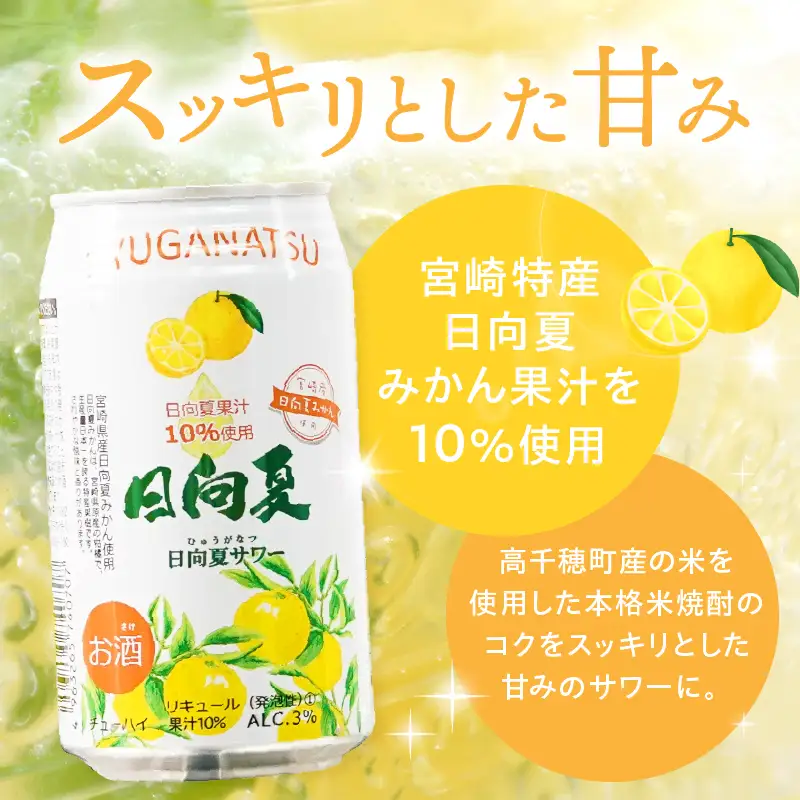 【缶チューハイ】日向夏サワー 350ml缶 24本セット チューハイ お酒 酒 アルコール 3％ リキュール 果汁10％ サワー 飲みやすい 日向夏 果物 果汁 フルーツ フルーティー フレーバー 宮崎県産 日向夏みかん ロット まとめ買い ストック 炭酸 飲料 ドリンク プレゼント ギフト 宮崎県 高千穂町 _Tk023-018