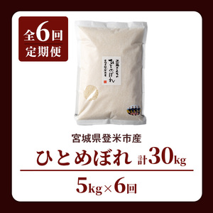 【6回定期便】≪令和8年産≫ ひとめぼれ 精米 計30kg(5kg×6回) 宮城県登米市産 お米 おこめ 米 コメ 白米 ご飯 ごはん おにぎり お弁当 6か月 頒布会【株式会社近藤農産】tm497