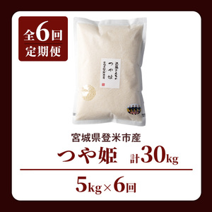 【6回定期便】≪令和8年産≫ つや姫 精米 計30kg(5kg×6回) 宮城県登米市産 お米 おこめ 米 コメ 白米 ご飯 ごはん おにぎり お弁当 6か月 頒布会【株式会社近藤農産】tm503