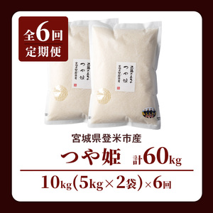 【6回定期便】≪令和8年産≫ つや姫 精米 計60kg(10kg×6回) 宮城県登米市産 お米 おこめ 米 コメ 白米 ご飯 ごはん おにぎり お弁当 6か月 頒布会【株式会社近藤農産】tm504