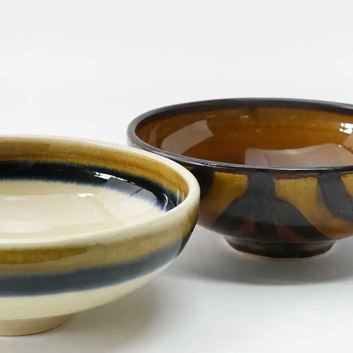 【波佐見焼】Folk Design 二色巻・矢羽根飴釉 丸平鉢 ボウル ペアセット 食器 皿 【玉有】 [IE17] 波佐見焼