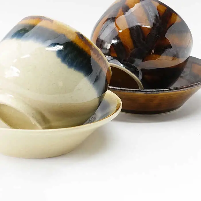 【波佐見焼】Folk Design 二色巻・矢羽根飴釉 丸仙茶碗 湯呑 カップ＆ソーサー ペアセット 食器 皿 【玉有】 [IE19] 波佐見焼
