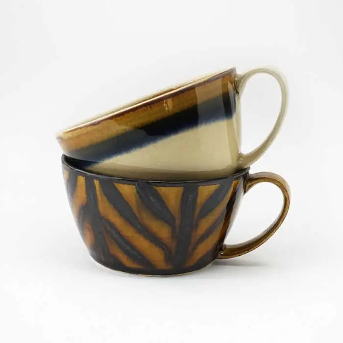 【波佐見焼】Folk Design 二色巻・矢羽根飴釉 スープカップ ペアセット 食器 皿 【玉有】 [IE21] 波佐見焼