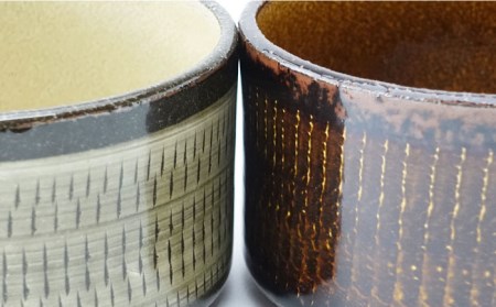 【波佐見焼】Folk Design 黄釉飛びカンナ＆飴釉打ち刷毛 スープカップ ペアセット 食器 皿 【玉有】 [IE27] 波佐見焼