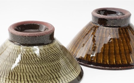 【波佐見焼】Folk Design 黄釉飛びカンナ＆飴釉打ち刷毛 茶碗 ペアセット 食器 皿 【玉有】 [IE30] 波佐見焼