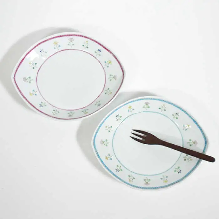 【波佐見焼】花暦 ヤシの実型皿 プレート お皿 ペアセット 食器 皿 【藍水】 [GB41]  波佐見焼