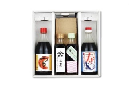 しょうゆ 元禄年間創業約300年の醤油屋 心づくしセットA（寿かつおだし醤油 500ml・マンゴクのつゆ500ml・梅っこしょうゆ200ml・三星醤油 生醤油200ml）しょうゆ 