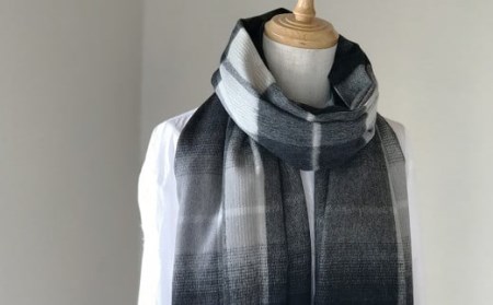 カシミヤ100% グラデーション チェック パネル ストール ブラック RF404 長さ 190cm 幅 50cm