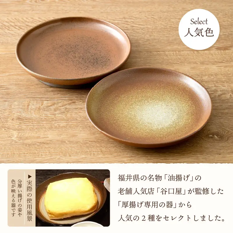 越前焼のふるさと越前町からお届け！ 厚揚げ専用皿（2点セット）カレーやパスタにも♪福井の名店シリーズ「谷口屋」監修越前焼 越前焼き 越前焼の工房 やわらぎ工房 日向工房 [e25-b002]