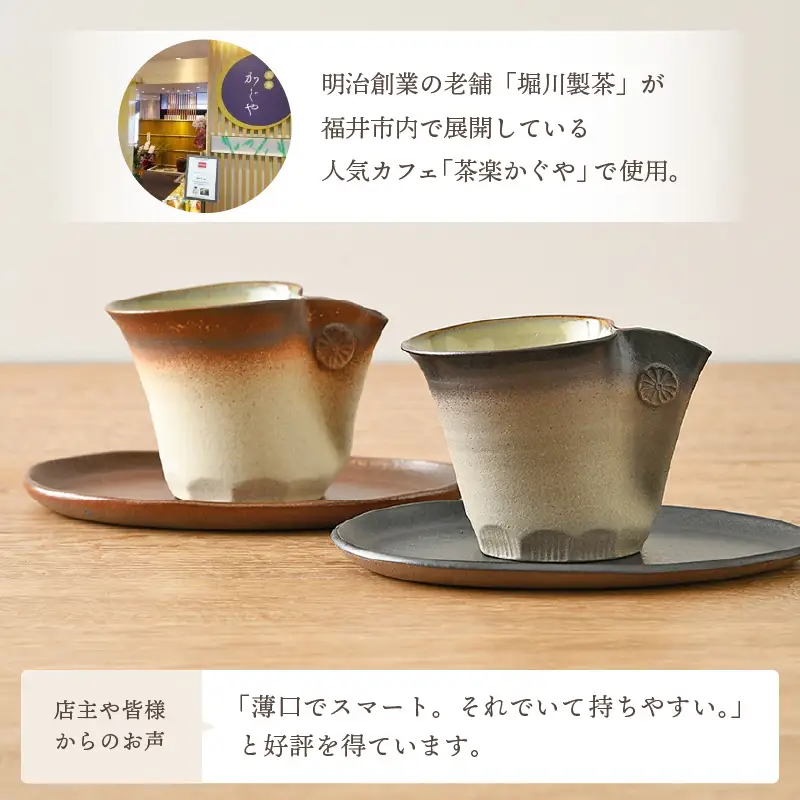  【越前焼】国成窯 珈琲碗皿（2客セット）福井の名店シリーズ「茶楽かぐや」【陶器 食器 伝統工芸品 マグカップ コーヒーコップ】 [e25-b017]