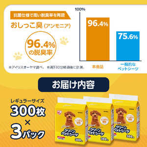 ペットシート 薄型 レギュラー サイズ 300枚 3パック アイリスオーヤマ ES-N300 クリーンペットシーツ トイレ おしっこシート トイレシート ペットシーツ 消臭 脱臭 抗菌 吸収 超吸収 超薄型 ペット用 犬 猫 使い切り 備蓄 防災 宮城県 角田市