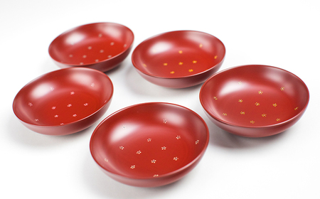 冨士原智子 【漆器】まめ皿 小花 5枚セット（朱） ／ 豆皿 食器 和食器 漆器 漆塗り 漆塗 小皿 皿 お皿 さら おさら 器 うつわ 木製 プレゼント 贈り物 ギフト 家庭用 自宅用 普段使い 日常使い 花柄 小花柄 工芸品 伝統工芸 シンプル かわいい 可愛い おしゃれ 雑貨 日用品 おすすめ