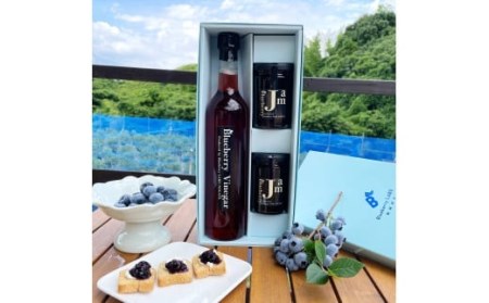 【セット】黒酢入り ブルーベリービネガー(ブルーベリー酢)1本 ブルーベリージャム2本 お酢 黒酢 ジャム