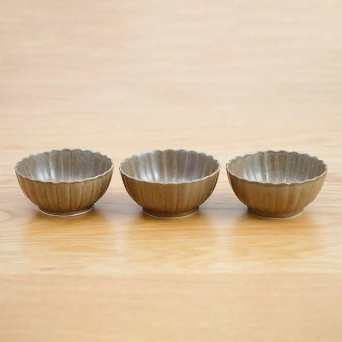 【波佐見焼】花しのぎ 丸小付 小鉢 （栗） 3点セット 食器 皿 【団陶器】 [PB100] 波佐見焼