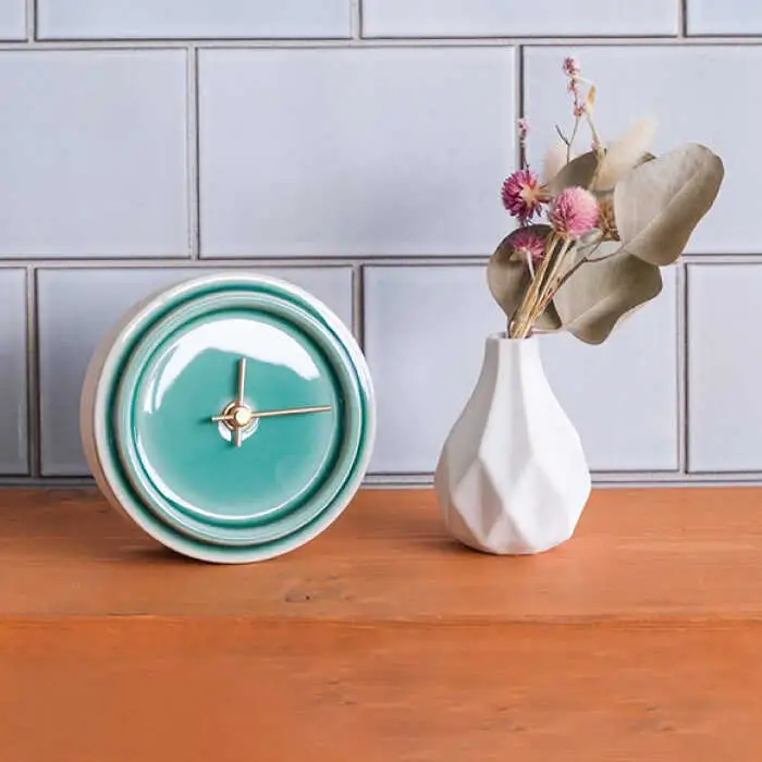 タイルと木のシンプルな手作り時計 TILE WOOD CLOCK 壁掛け・置き時計 『グリーン』【杉浦製陶】 インテリア 雑貨 おしゃれ [TAO016]