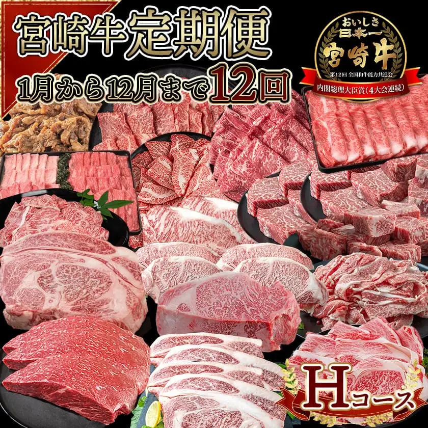 宮崎牛定期便(12回お届け) Hコース〔N25-008-T12〕_(都城市) 