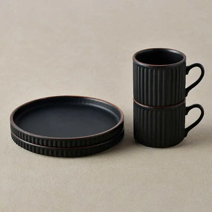 【波佐見焼】ギアシリーズ カップ＆ソーサー ブラック プレート マグカップ ペアセット 17.5cm 6寸 食器 皿 【大新窯】 [DC116]  波佐見焼