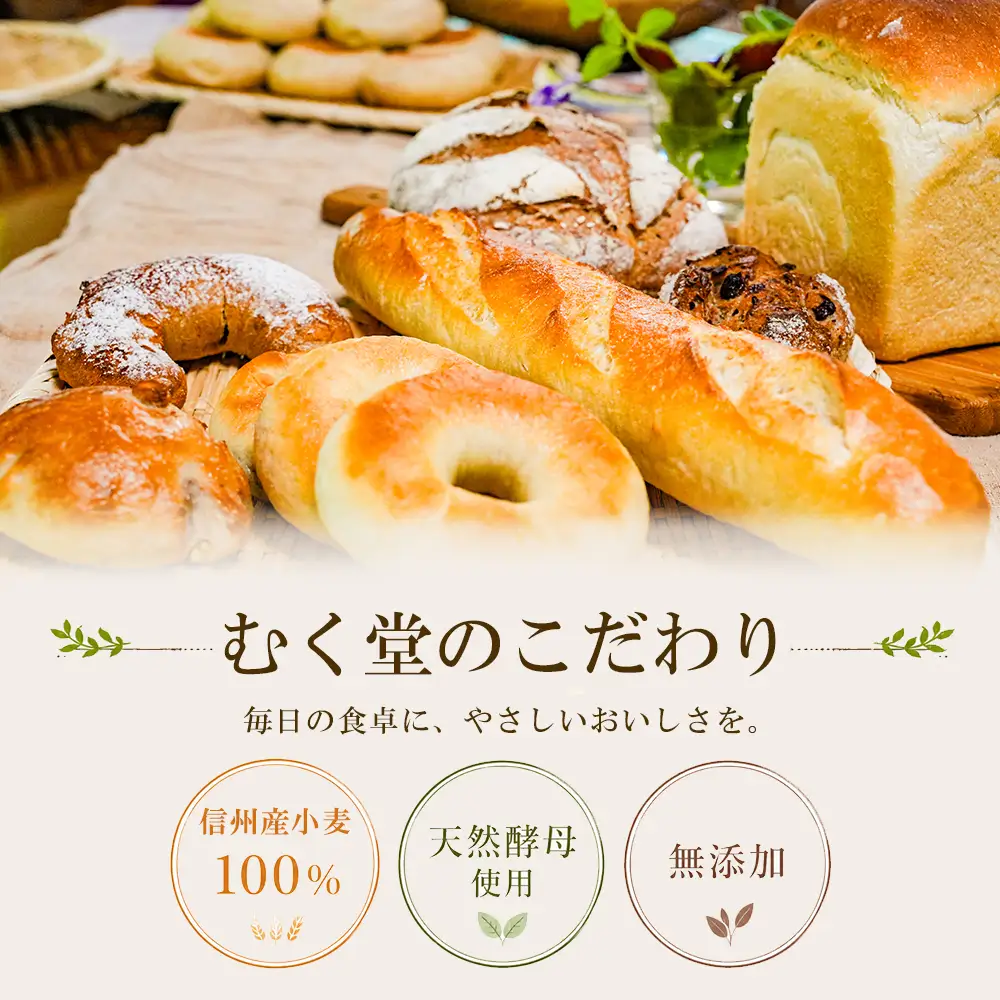 天然酵母パン&カフェ むく堂 人気パン食べ比べセット　無添加・信州産小麦100%　詰め合わせ